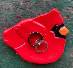 Handmade Red Ceramic Cardinal Dish