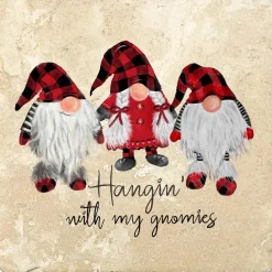 Hangin' with My Gnomies Christmas by Krebs - Set of 4, 4" Travertine Coasters - Three Gnomes