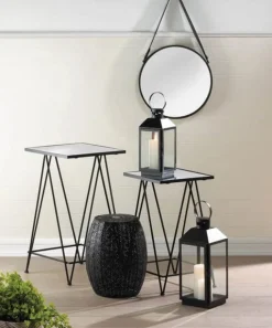 Hanging Mirror with Faux Leather Strap