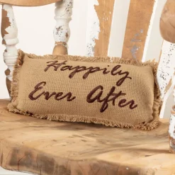 Happily Ever After Burlap Country Primitive Throw Pillow *