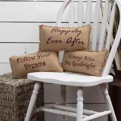Happily Ever After Burlap Country Primitive Throw Pillow *