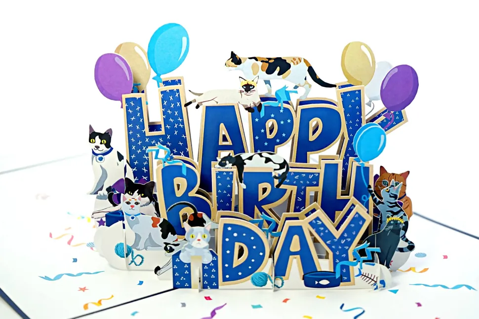Happy Birthday Cats Pop Up Card for Cat Lovers