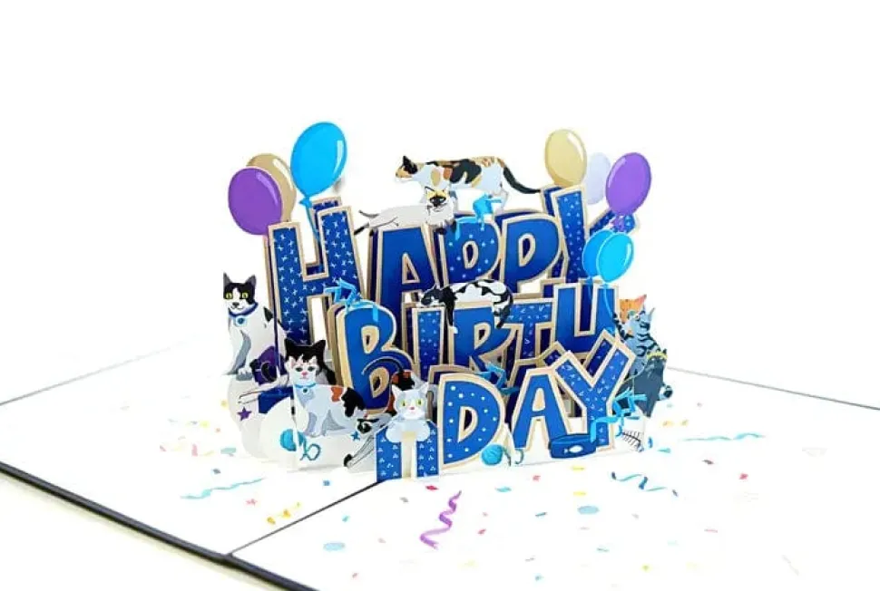 Happy Birthday Cats Pop Up Card for Cat Lovers