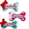 Happy Pawlidays! Med Christmas Plush Dog Bone Toys with Squeakers