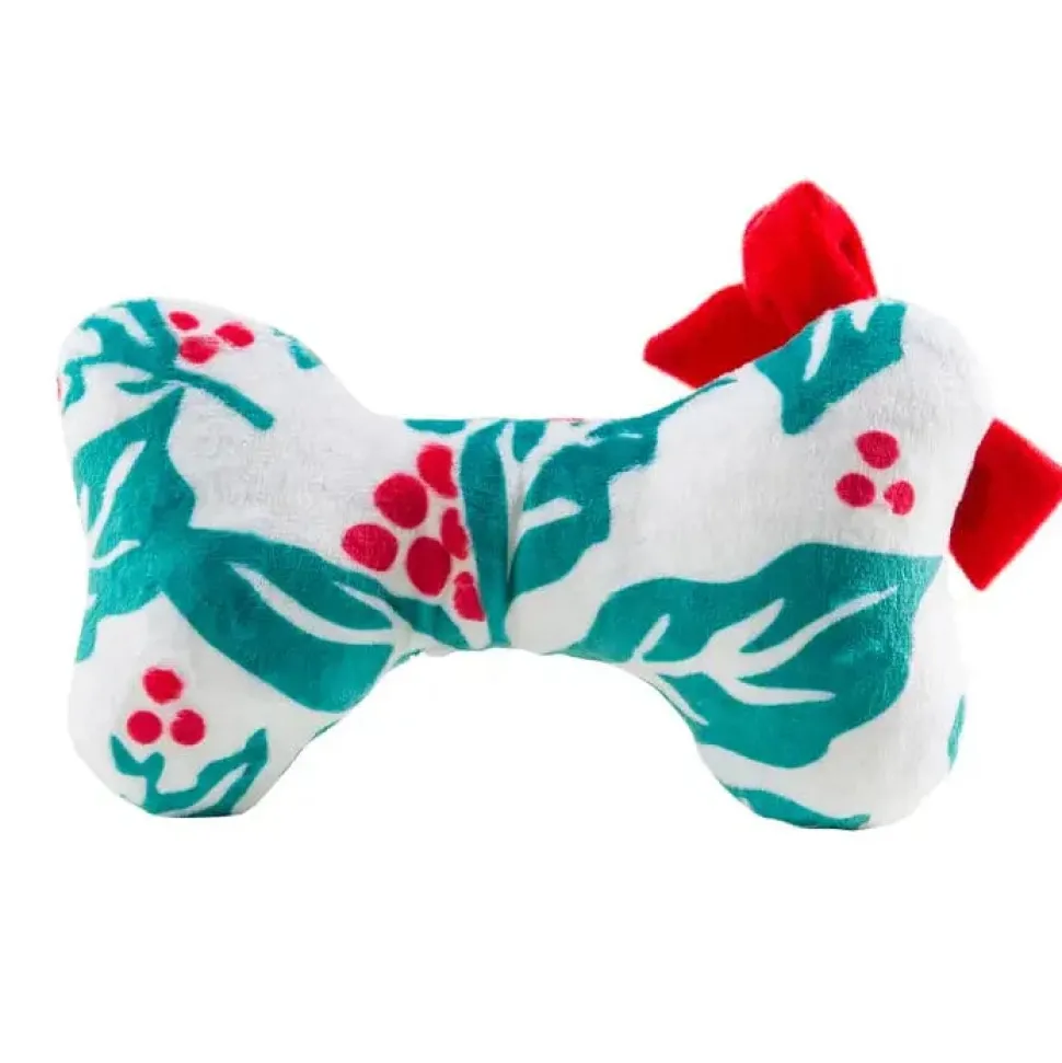 Happy Pawlidays! Med Christmas Plush Dog Bone Toys with Squeakers