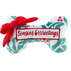 Happy Pawlidays! Med Christmas Plush Dog Bone Toys with Squeakers