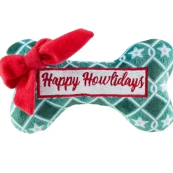 Happy Pawlidays! Med Christmas Plush Dog Bone Toys with Squeakers