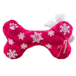 Happy Pawlidays! Med Christmas Plush Dog Bone Toys with Squeakers