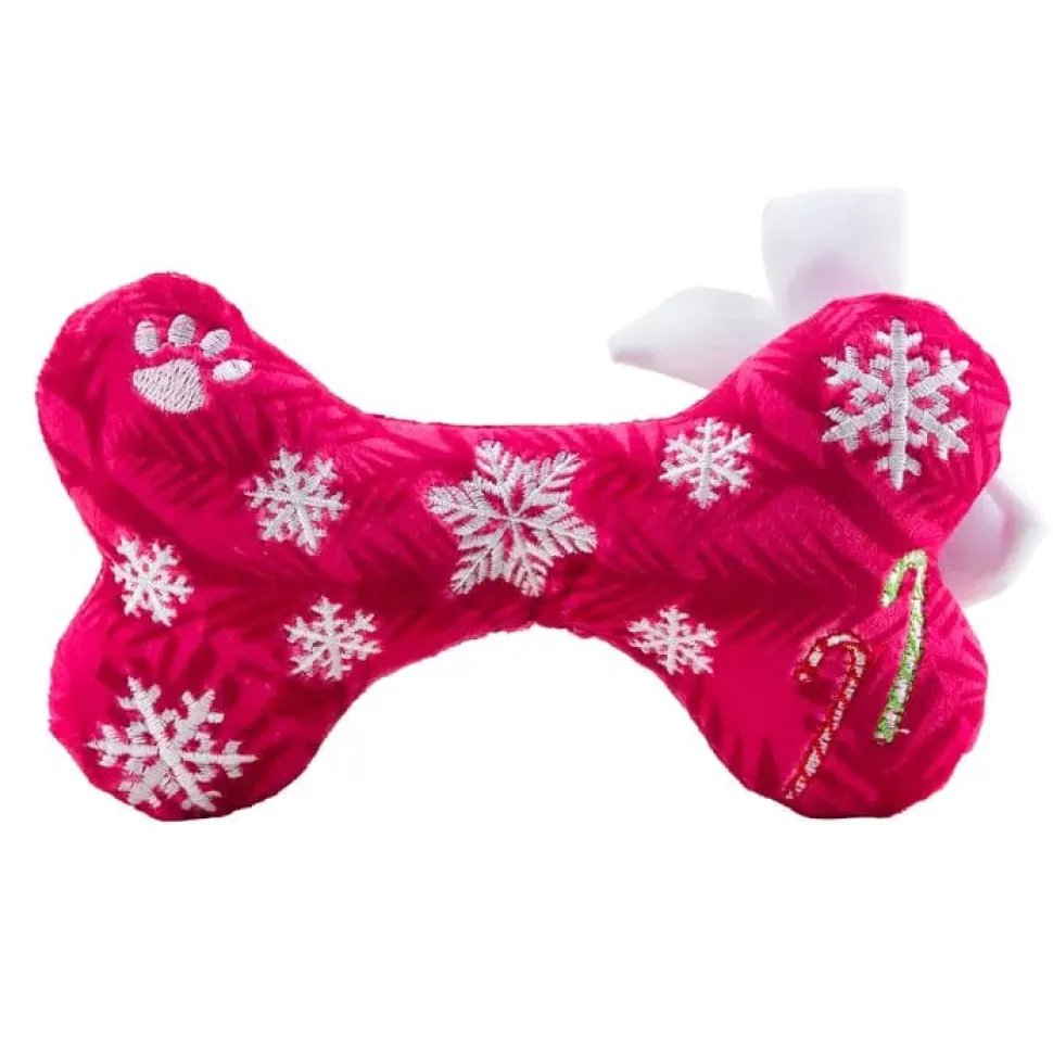 Happy Pawlidays! Med Christmas Plush Dog Bone Toys with Squeakers