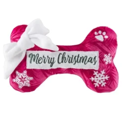 Happy Pawlidays! Med Christmas Plush Dog Bone Toys with Squeakers