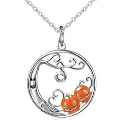 Haunted Tree and Pumpkins Pendant Necklace & Earrings in 925 Silver, Spooky Good Fun!