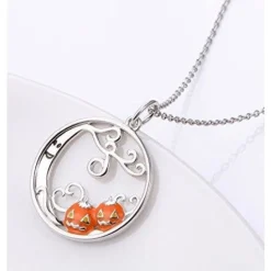 Haunted Tree and Pumpkins Pendant Necklace & Earrings in 925 Silver, Spooky Good Fun!