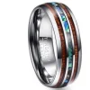 Hawaiian Koa Wood and Abalone Shell Ring with Tungsten Carbide for Men, Comfort Fit Sizes 5-14