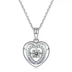 Heart or Star Twinkle Setting Moissanite Luxury Necklaces 925 Sterling Silver