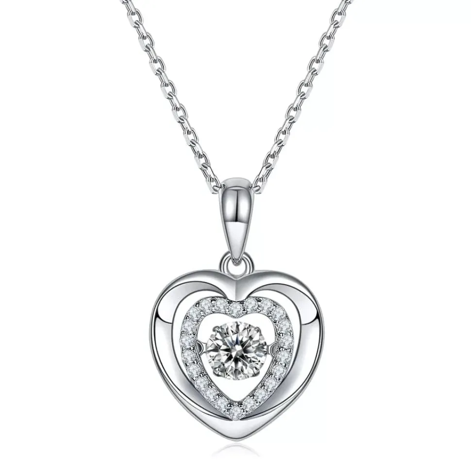 Heart or Star Twinkle Setting Moissanite Luxury Necklaces 925 Sterling Silver