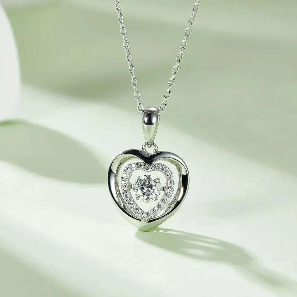 Heart or Star Twinkle Setting Moissanite Luxury Necklaces 925 Sterling Silver