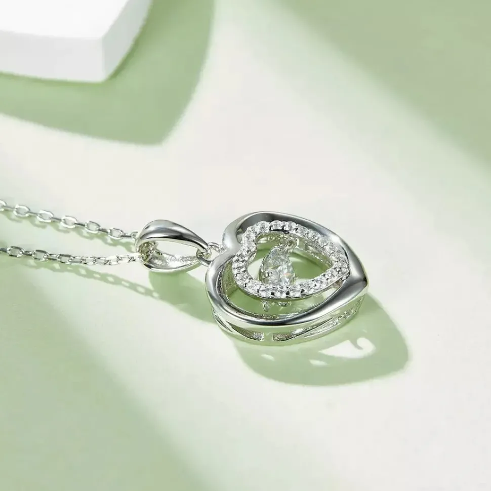Heart or Star Twinkle Setting Moissanite Luxury Necklaces 925 Sterling Silver