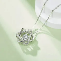 Heart or Star Twinkle Setting Moissanite Luxury Necklaces 925 Sterling Silver