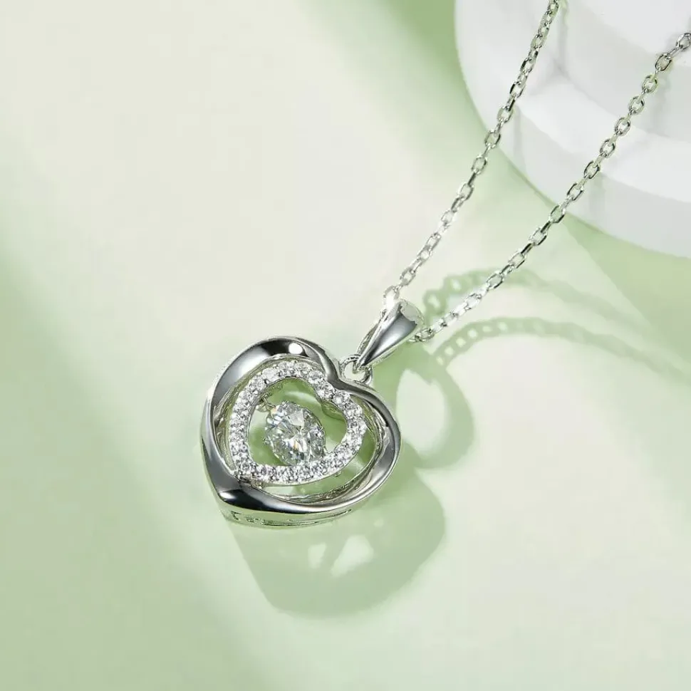 Heart or Star Twinkle Setting Moissanite Luxury Necklaces 925 Sterling Silver