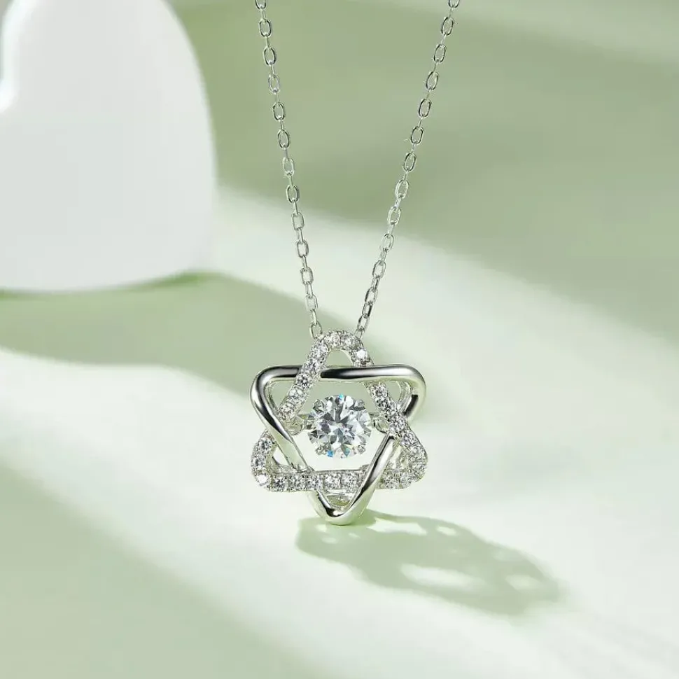 Heart or Star Twinkle Setting Moissanite Luxury Necklaces 925 Sterling Silver