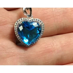 Heart Pendant in 925 Silver, Simulated Ruby, Topaz or Amethyst Crystal with CZ