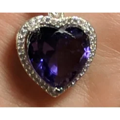 Heart Pendant in 925 Silver, Simulated Ruby, Topaz or Amethyst Crystal with CZ