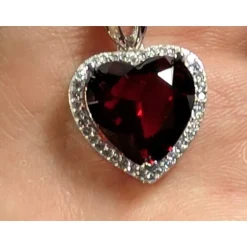 Heart Pendant in 925 Silver, Simulated Ruby, Topaz or Amethyst Crystal with CZ