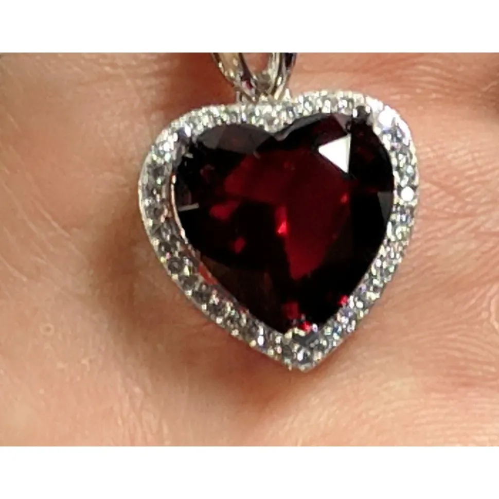 Heart Pendant in 925 Silver, Simulated Ruby, Topaz or Amethyst Crystal with CZ