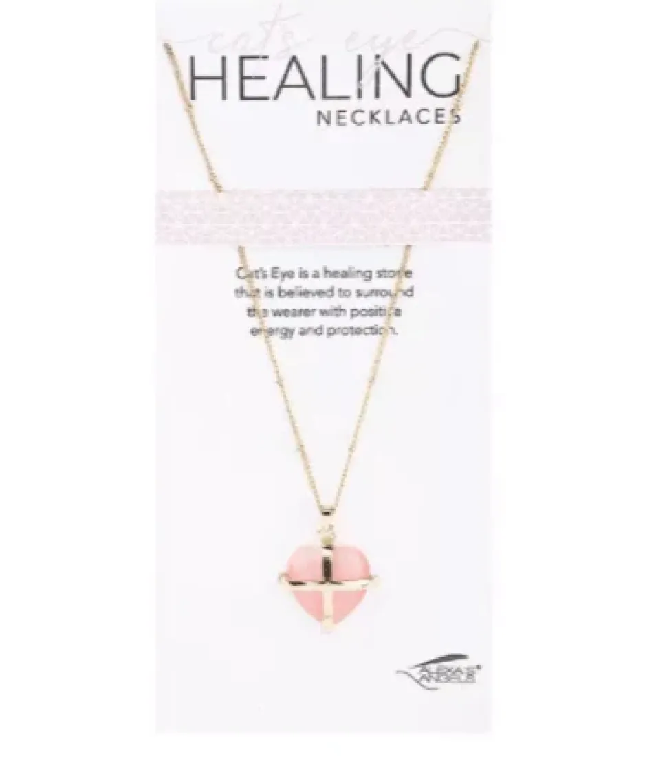 Heart Shaped Healing Cat's Eye Pink Necklace Alexa's Angels
