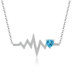 Heartbeat with Gemstone Heart Rhodium Plated Sterling Silver Necklace