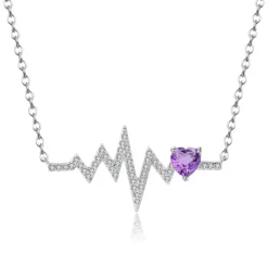Heartbeat with Gemstone Heart Rhodium Plated Sterling Silver Necklace