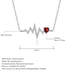 Heartbeat with Gemstone Heart Rhodium Plated Sterling Silver Necklace