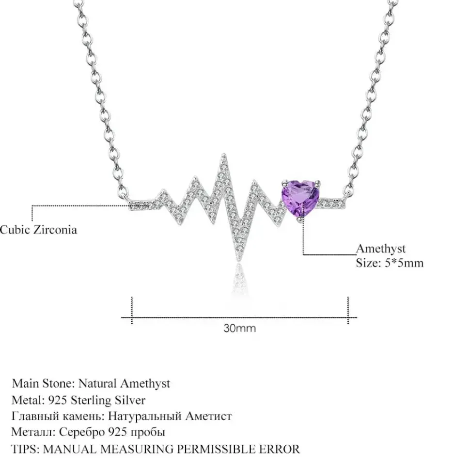 Heartbeat with Gemstone Heart Rhodium Plated Sterling Silver Necklace