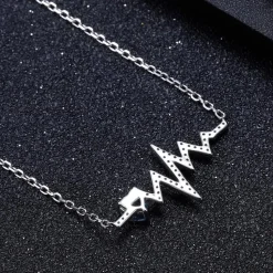 Heartbeat with Gemstone Heart Rhodium Plated Sterling Silver Necklace