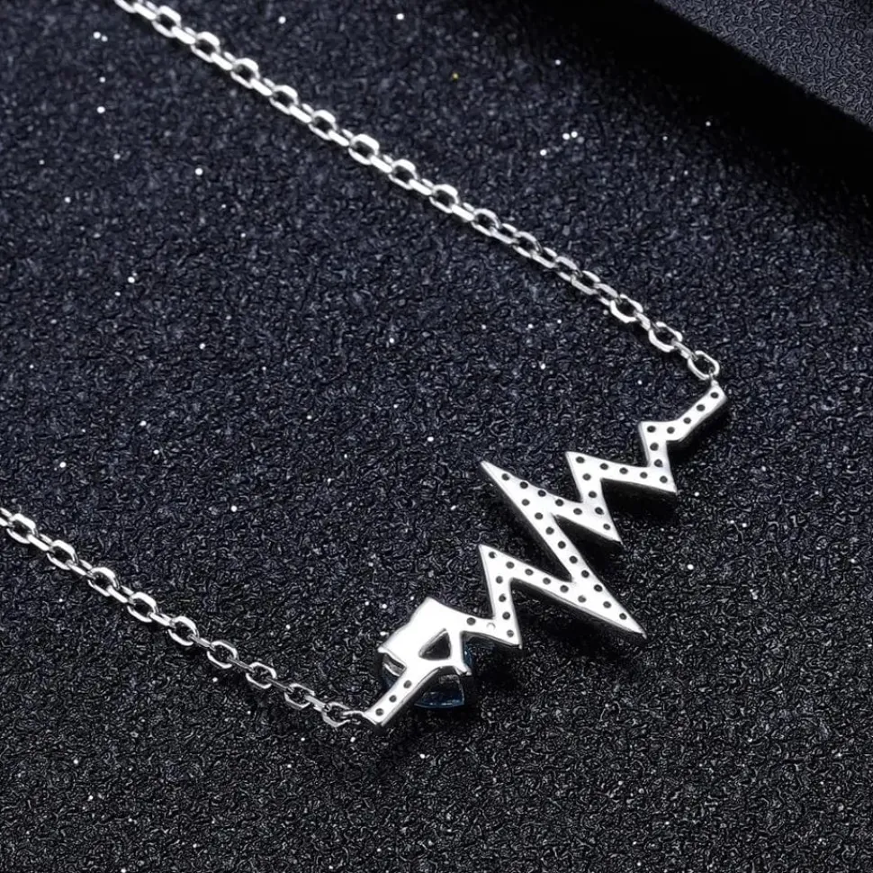 Heartbeat with Gemstone Heart Rhodium Plated Sterling Silver Necklace