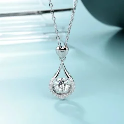 Hearts and Halo Moissanite Twinkle Set Necklace 925 Sterling Silver