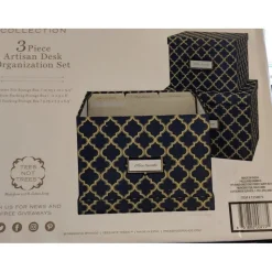 Heavy Duty Office Storage Boxes with Lids-Set of 3 Upcycled Cloth Scrap Boxes