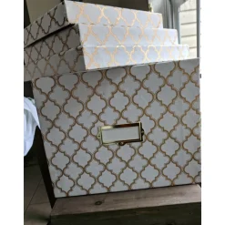 Heavy Duty Office Storage Boxes with Lids-Set of 3 Upcycled Cloth Scrap Boxes