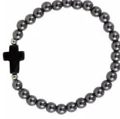 Hematite Bead Cross Bracelet Assorted Colors Stretch