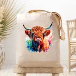 Highland Cow Canvas Tote Bag Made in the USA