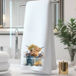 Highland Cow Floral Washtub Terry Cloth Bath Towels for the Cow Lovers!