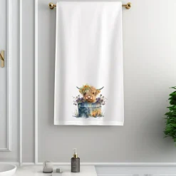 Highland Cow Floral Washtub Terry Cloth Bath Towels for the Cow Lovers!