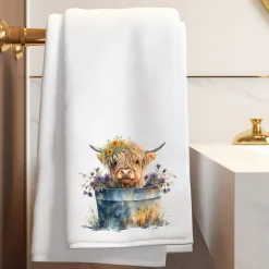 Highland Cow Floral Washtub Terry Cloth Bath Towels for the Cow Lovers!