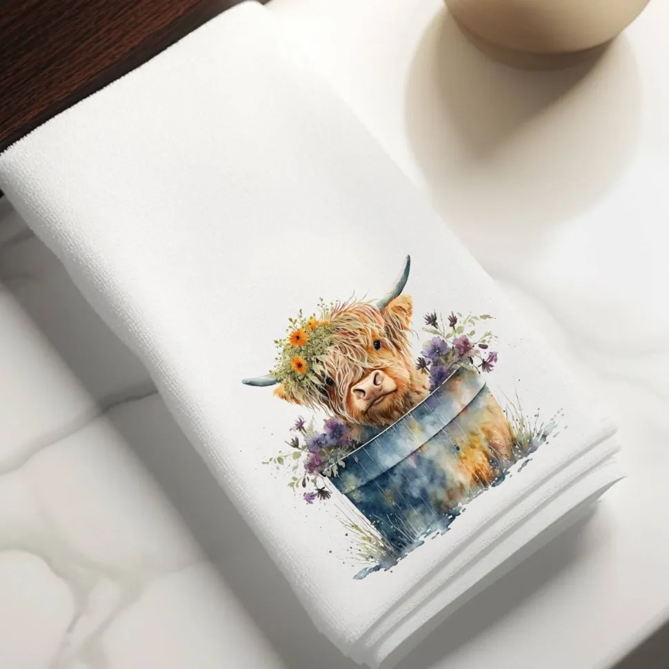 Highland Cow Floral Washtub Terry Cloth Bath Towels for the Cow Lovers!