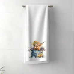 Highland Cow Floral Washtub Terry Cloth Bath Towels for the Cow Lovers!