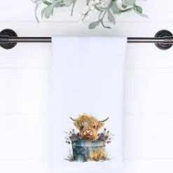 Highland Cow Floral Washtub Terry Cloth Bath Towels for the Cow Lovers!