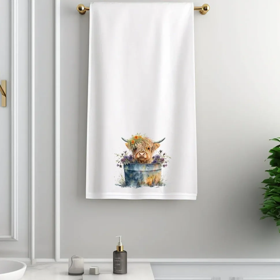 Highland Cow Floral Washtub Terry Cloth Bath Towels for the Cow Lovers!
