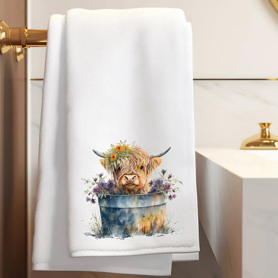 Highland Cow Floral Washtub Terry Cloth Bath Towels for the Cow Lovers!
