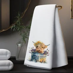 Highland Cow Floral Washtub Terry Cloth Bath Towels for the Cow Lovers!