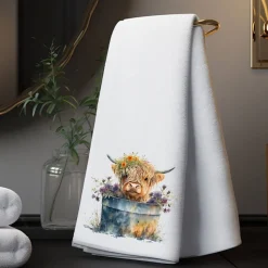 Highland Cow Floral Washtub Terry Cloth Bath Towels for the Cow Lovers!